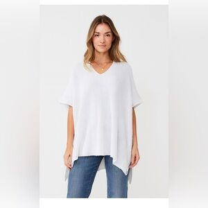 Eileen Fisher 100% Organic Linen White Knit Poncho